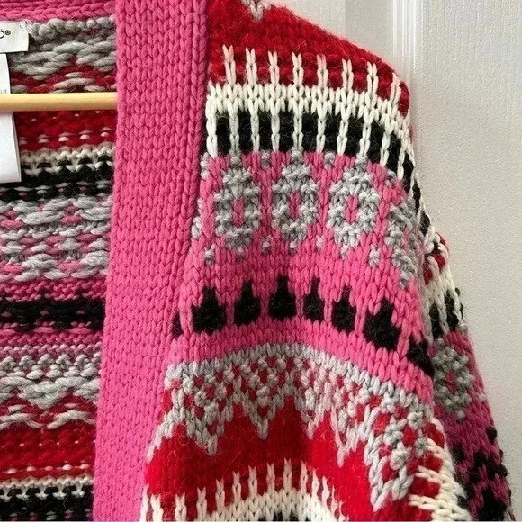 Cocogio Wool Duster Cardigan Chunky Knit Draped Sweater Pink Red Black Small - Picture 11 of 17